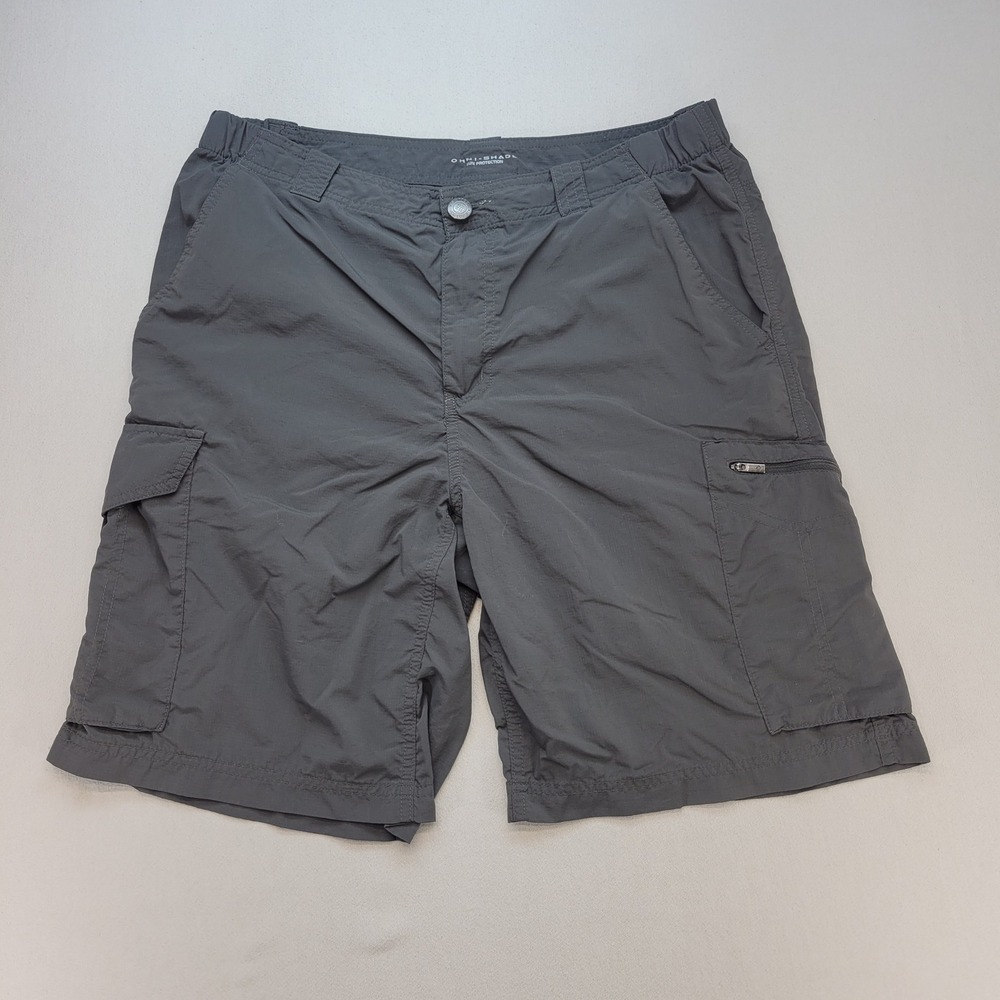 Columbia Cargo Shorts Mens 34 Gray Silver Ridge Omni-Shade Hiking Outdoor